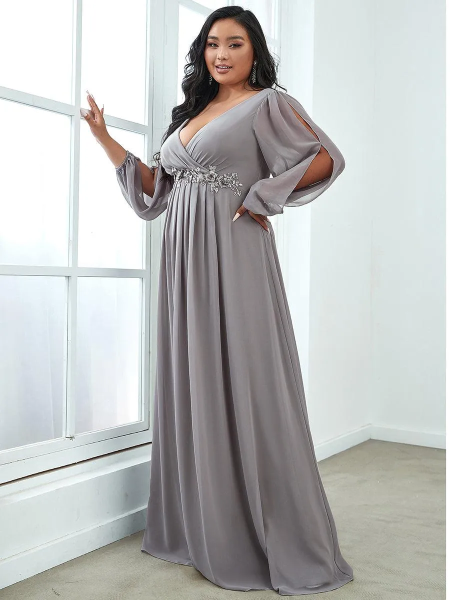 Robes de soirée élégantes en mousseline de soie grande taille avec manches longues en lanterne