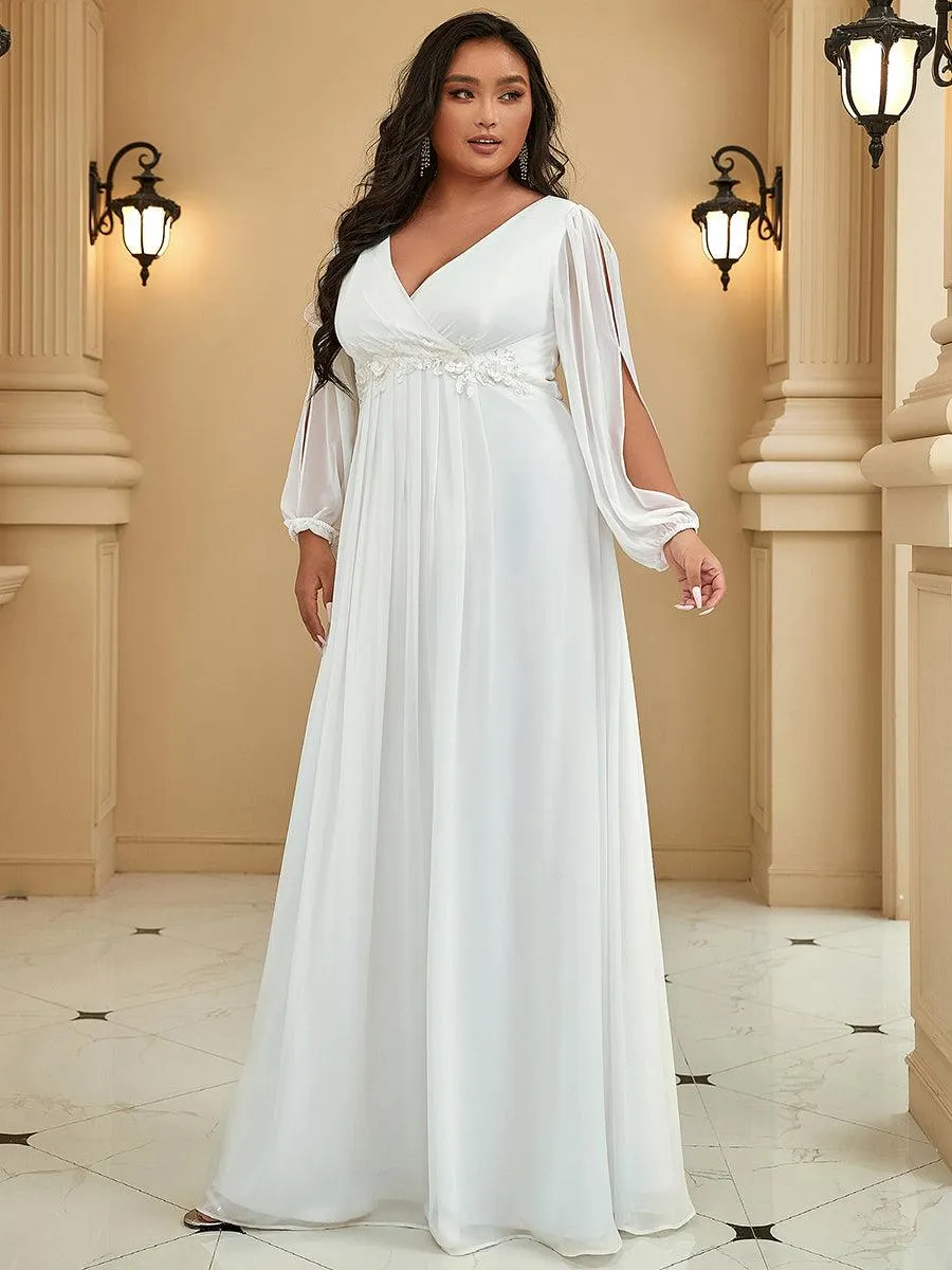 Robes de soirée élégantes en mousseline de soie grande taille avec manches longues en lanterne