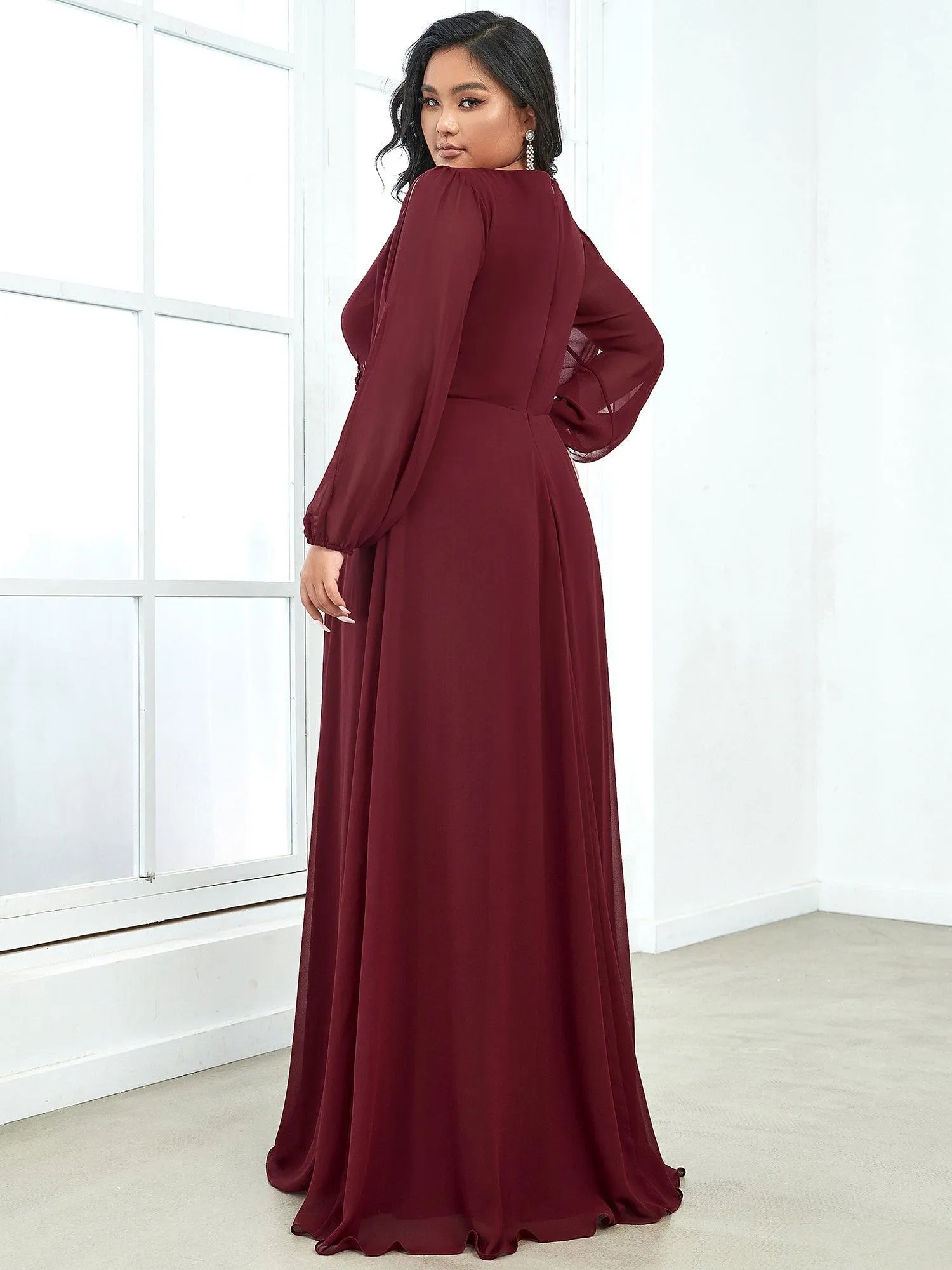 Robes de soirée élégantes en mousseline de soie grande taille avec manches longues en lanterne