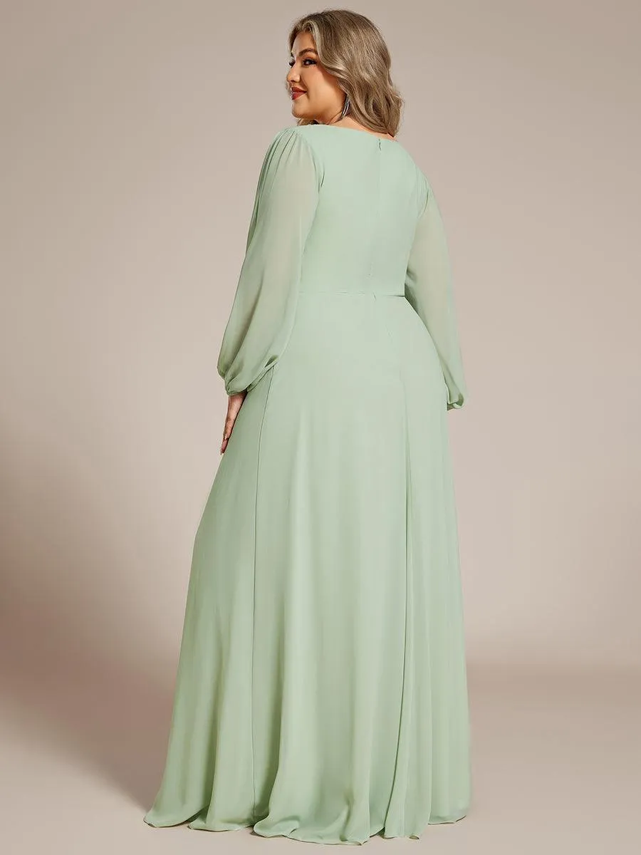 Robes de soirée élégantes en mousseline de soie grande taille avec manches longues en lanterne
