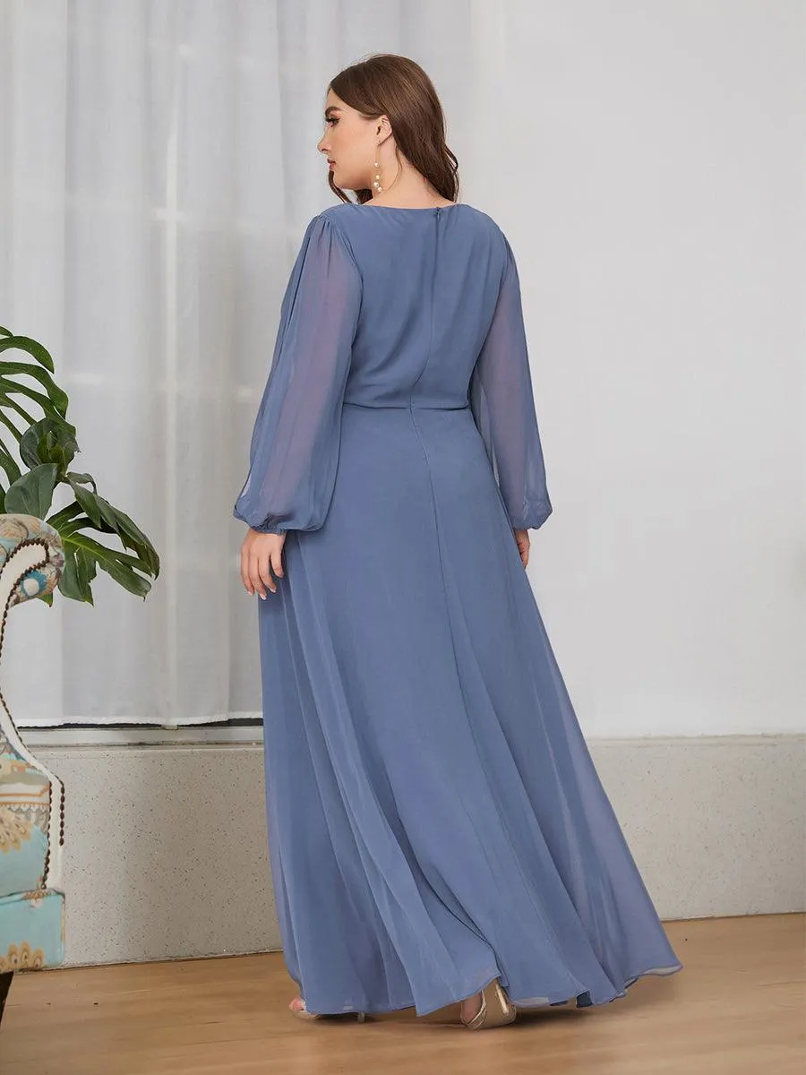Robes de soirée élégantes en mousseline de soie grande taille avec manches longues en lanterne