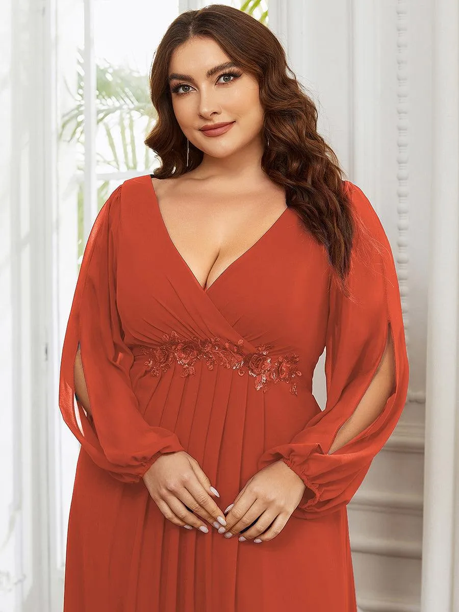 Robes de soirée élégantes en mousseline de soie grande taille avec manches longues en lanterne