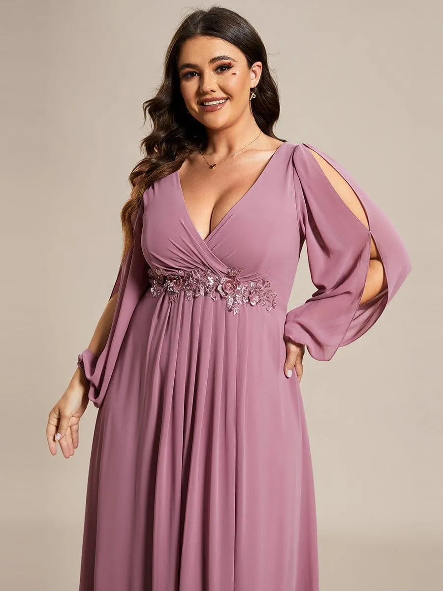 Robes de soirée élégantes en mousseline de soie grande taille avec manches longues en lanterne