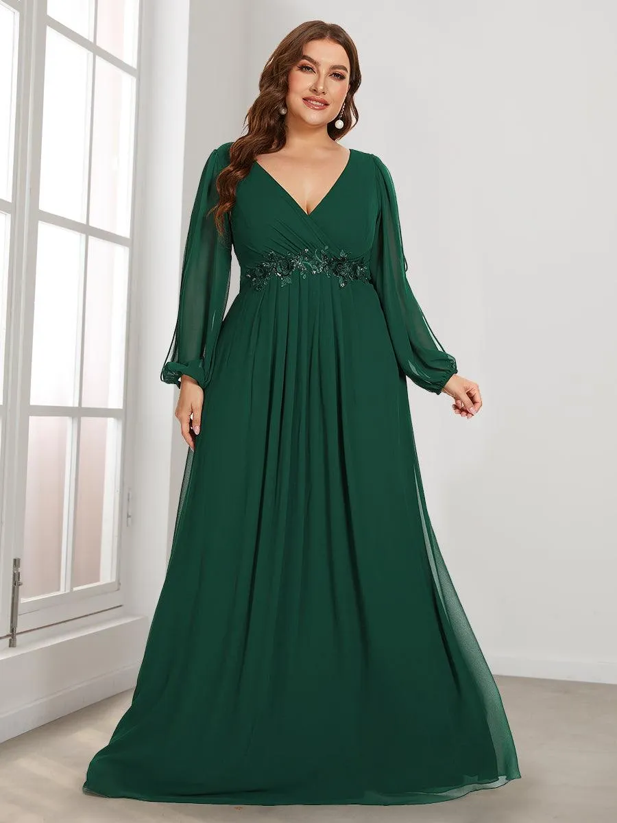 Robes de soirée élégantes en mousseline de soie grande taille avec manches longues en lanterne