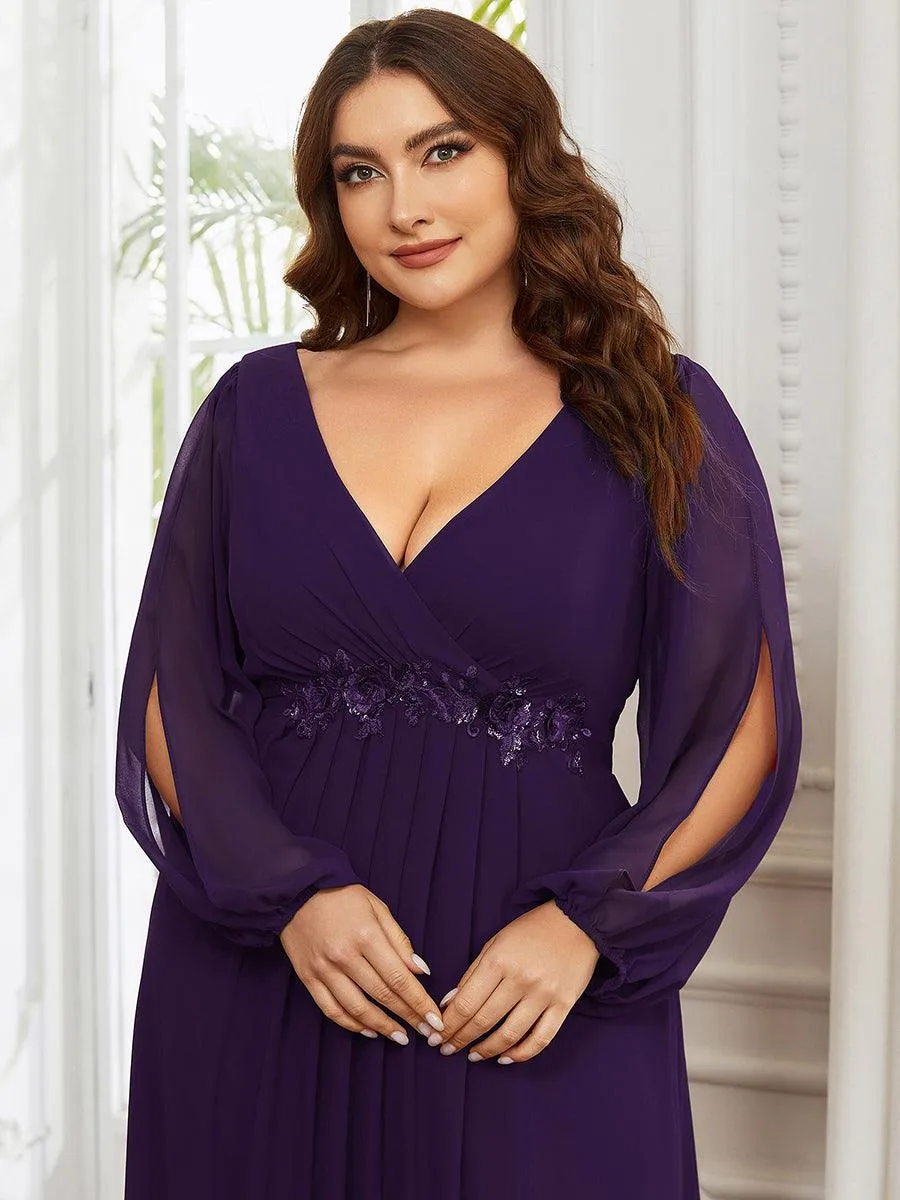 Robes de soirée élégantes en mousseline de soie grande taille avec manches longues en lanterne