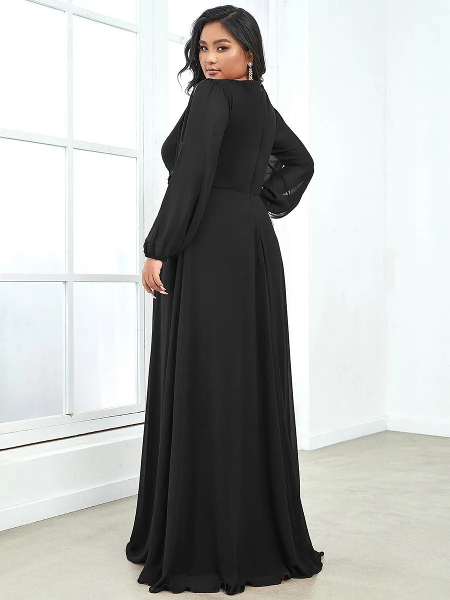 Robes de soirée élégantes en mousseline de soie grande taille avec manches longues en lanterne