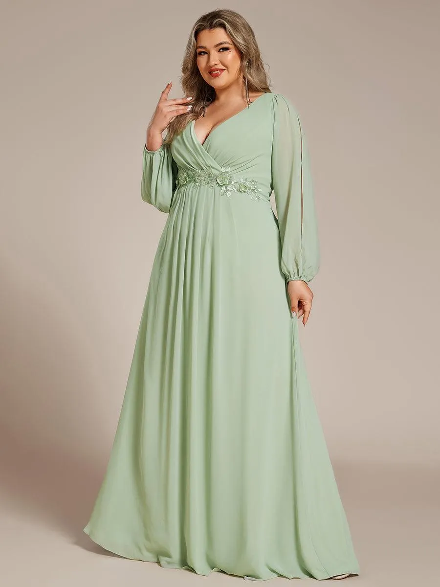 Robes de soirée élégantes en mousseline de soie grande taille avec manches longues en lanterne