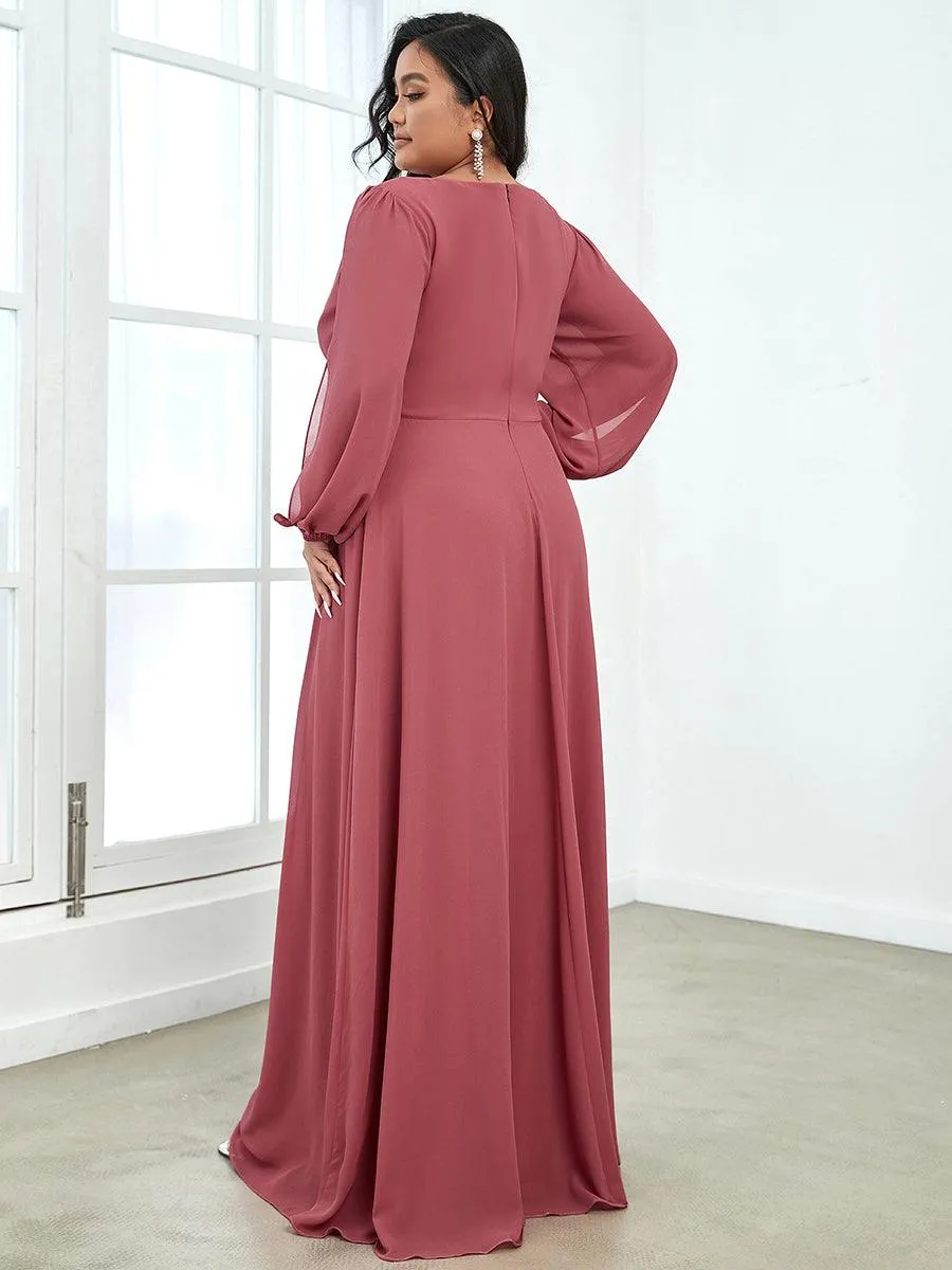 Robes de soirée élégantes en mousseline de soie grande taille avec manches longues en lanterne