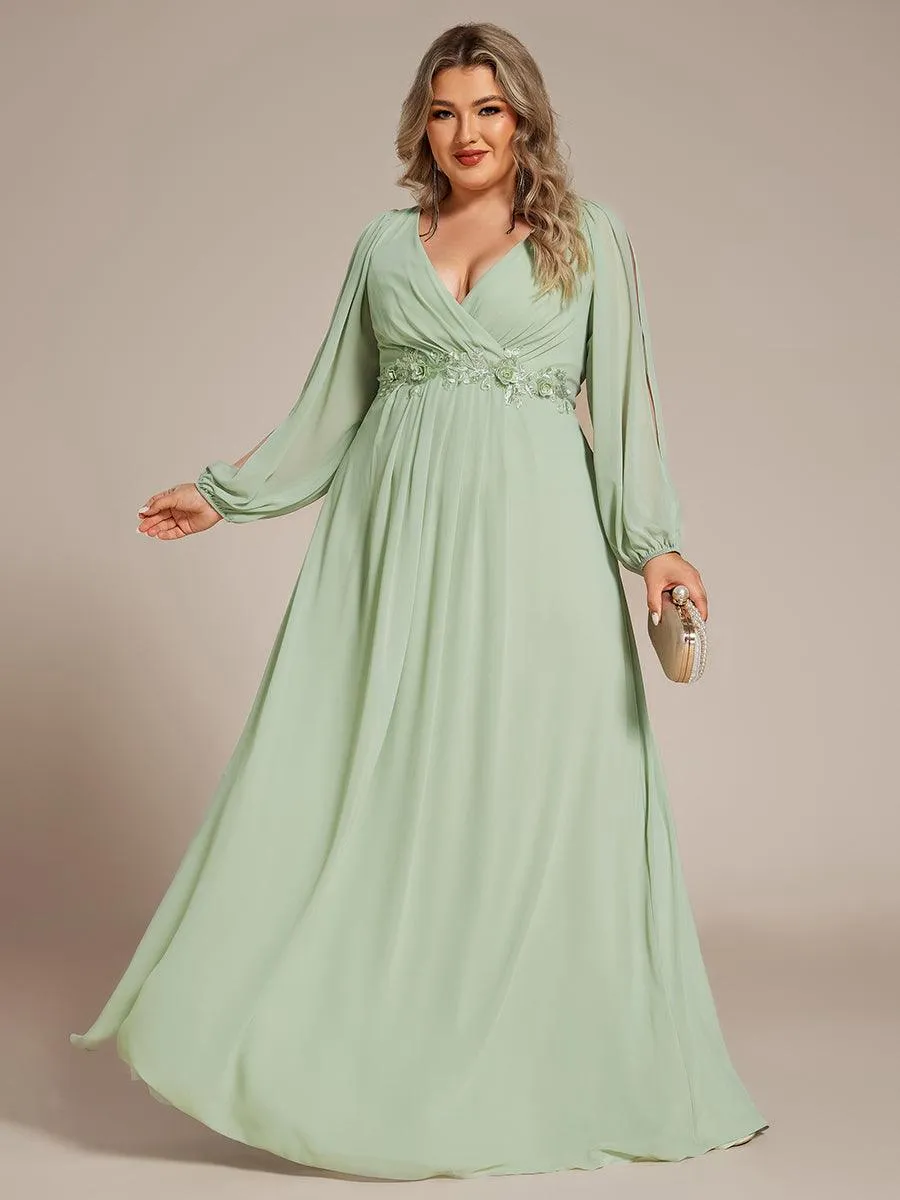 Robes de soirée élégantes en mousseline de soie grande taille avec manches longues en lanterne