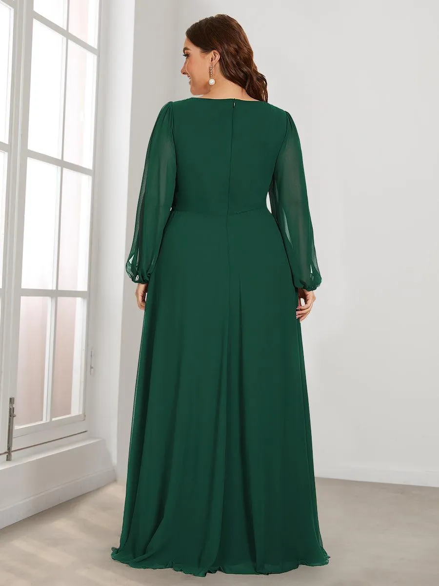 Robes de soirée élégantes en mousseline de soie grande taille avec manches longues en lanterne