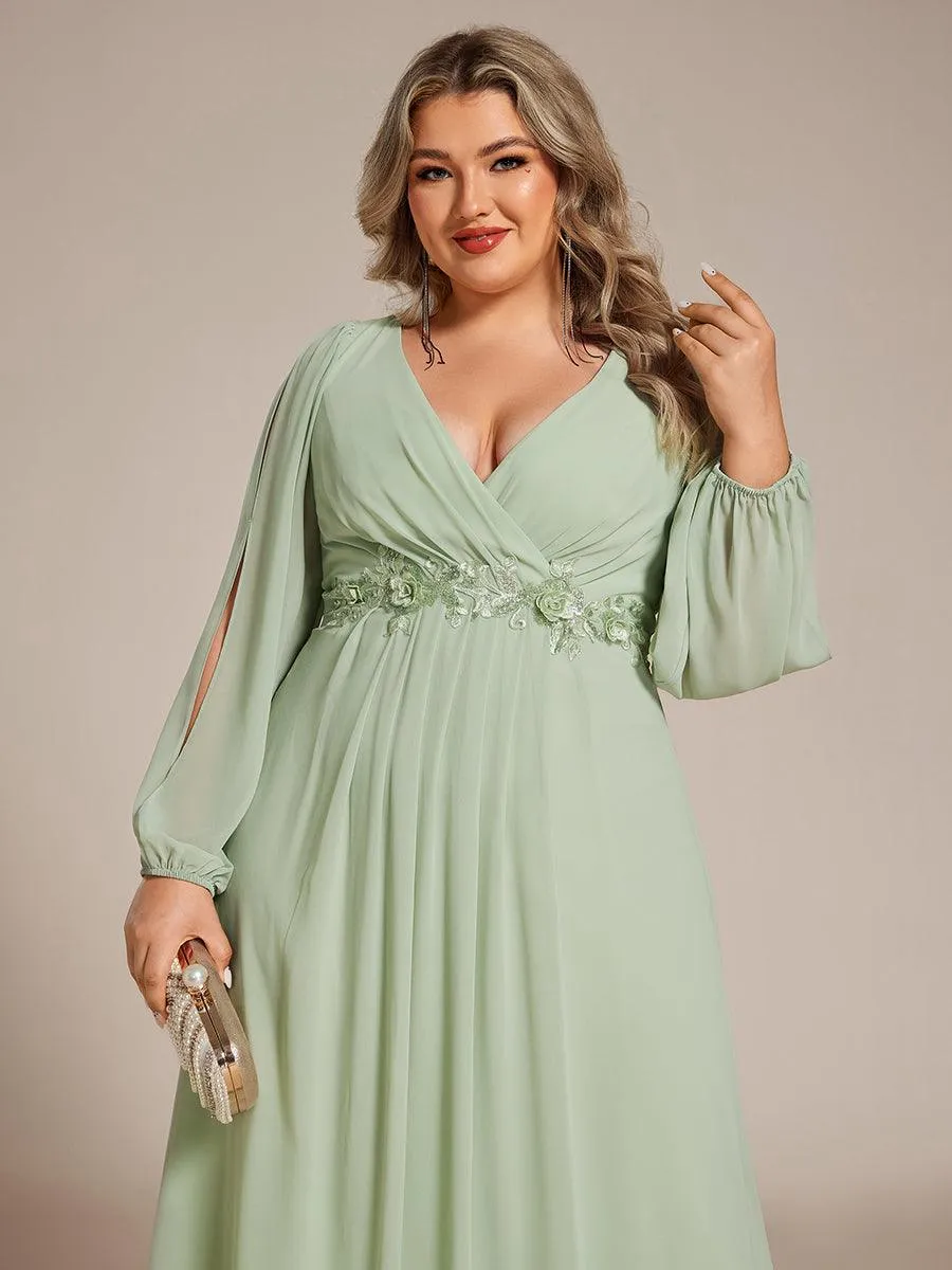 Robes de soirée élégantes en mousseline de soie grande taille avec manches longues en lanterne