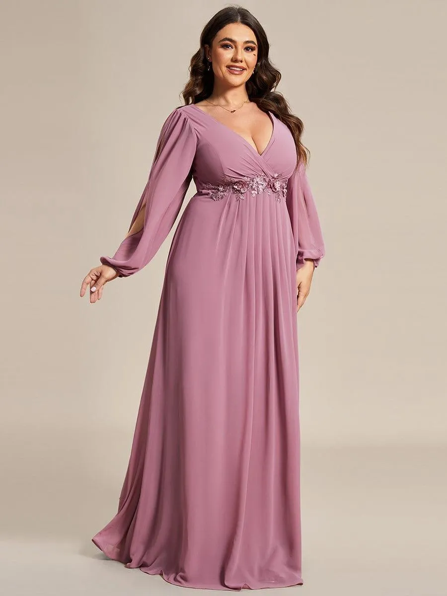 Robes de soirée élégantes en mousseline de soie grande taille avec manches longues en lanterne