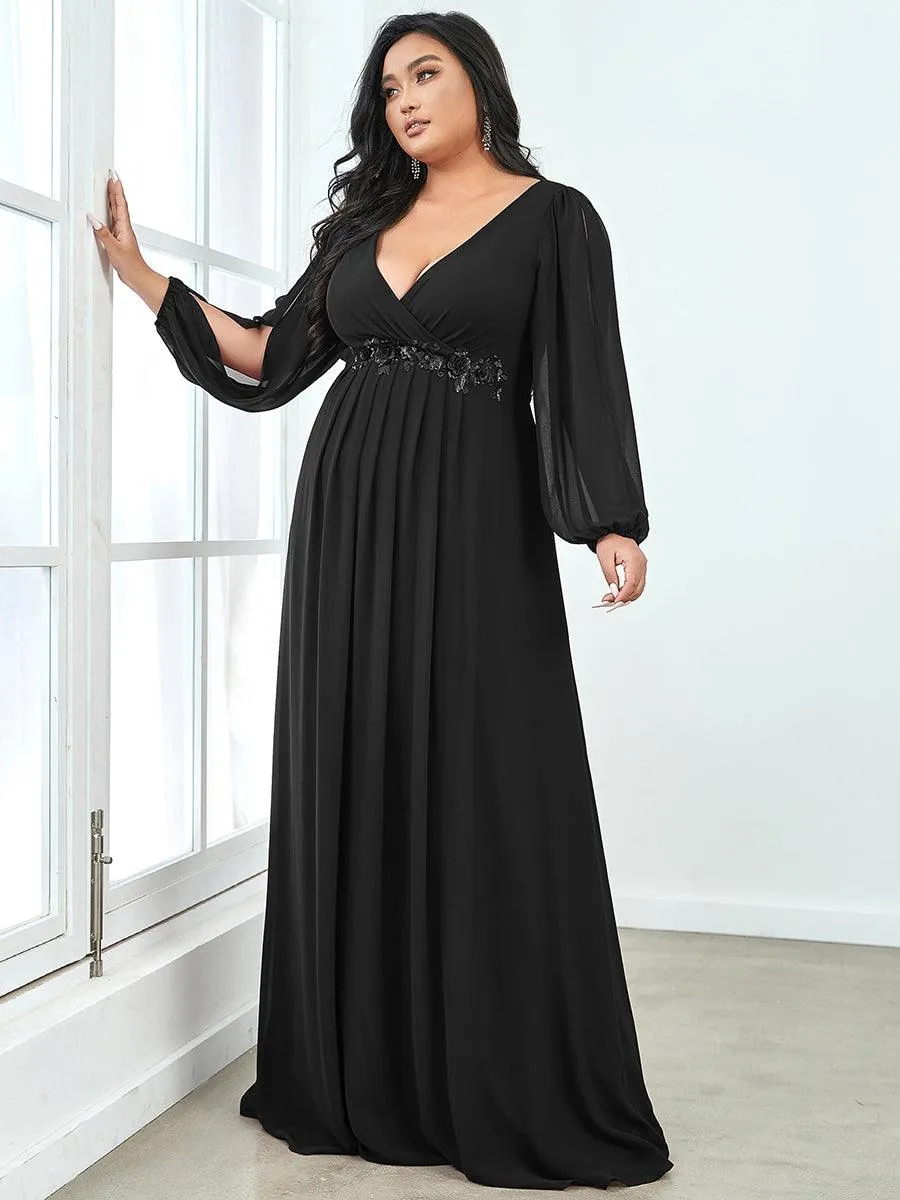 Robes de soirée élégantes en mousseline de soie grande taille avec manches longues en lanterne
