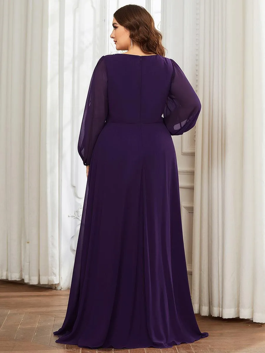 Robes de soirée élégantes en mousseline de soie grande taille avec manches longues en lanterne