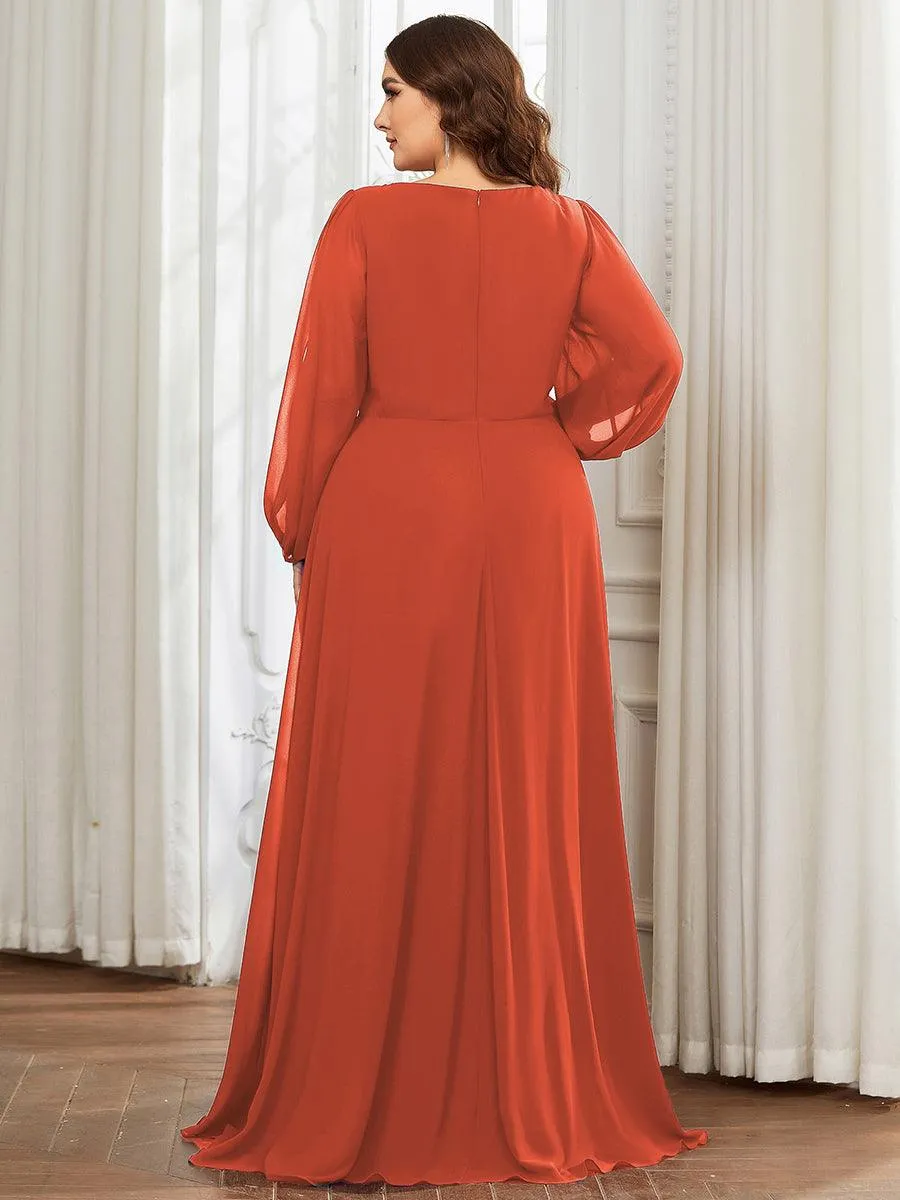 Robes de soirée élégantes en mousseline de soie grande taille avec manches longues en lanterne