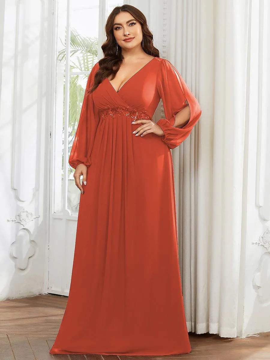 Robes de soirée élégantes en mousseline de soie grande taille avec manches longues en lanterne