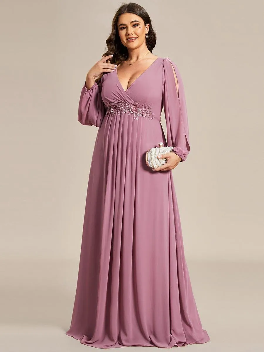 Robes de soirée élégantes en mousseline de soie grande taille avec manches longues en lanterne