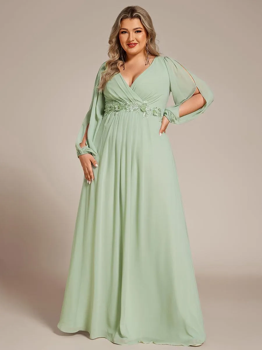 Robes de soirée élégantes en mousseline de soie grande taille avec manches longues en lanterne