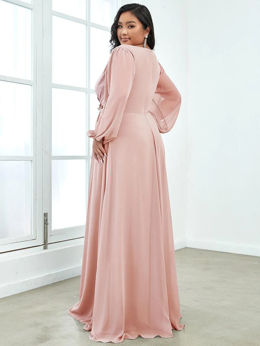 Robes de soirée élégantes en mousseline de soie grande taille avec manches longues en lanterne