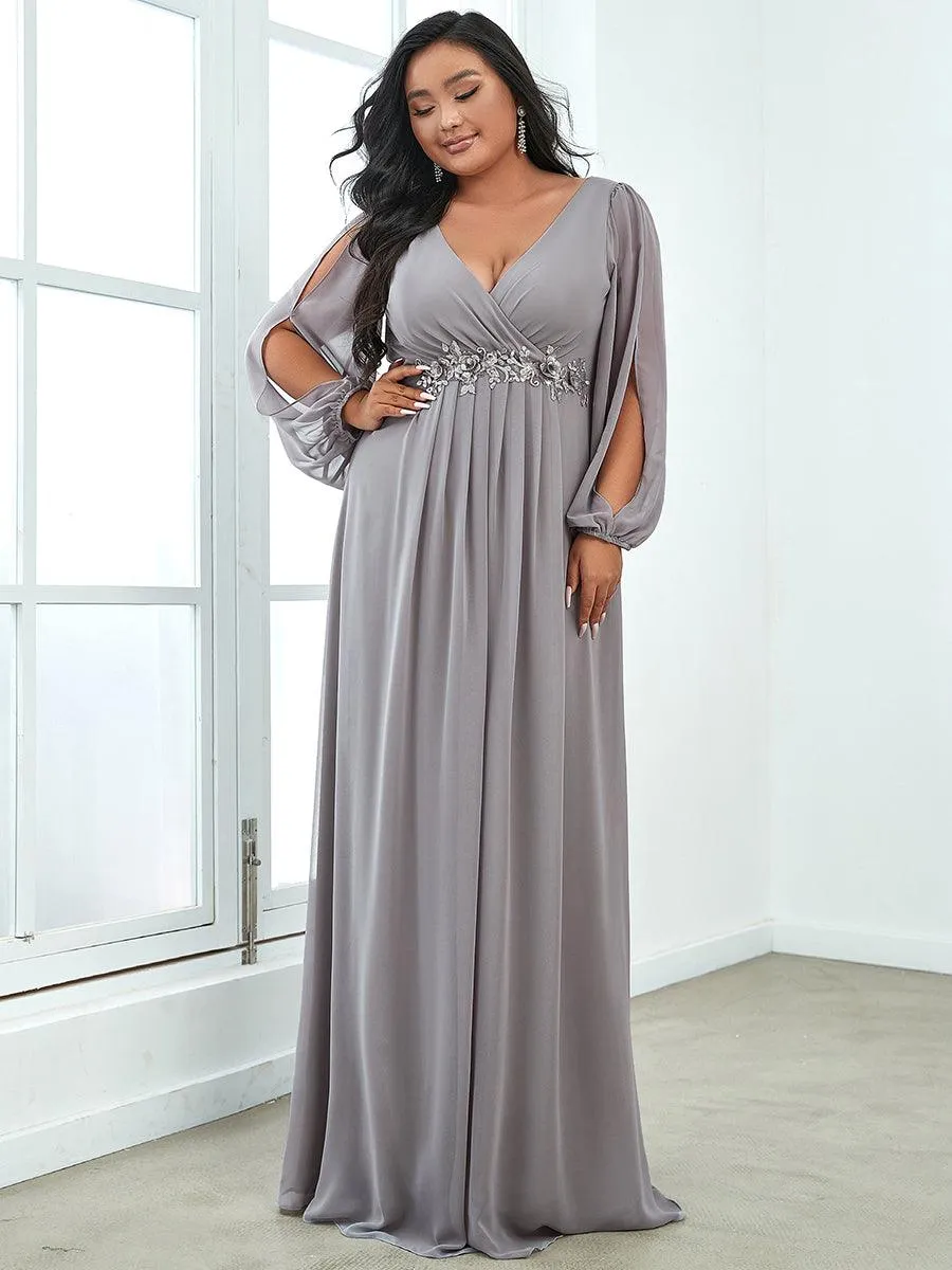 Robes de soirée élégantes en mousseline de soie grande taille avec manches longues en lanterne