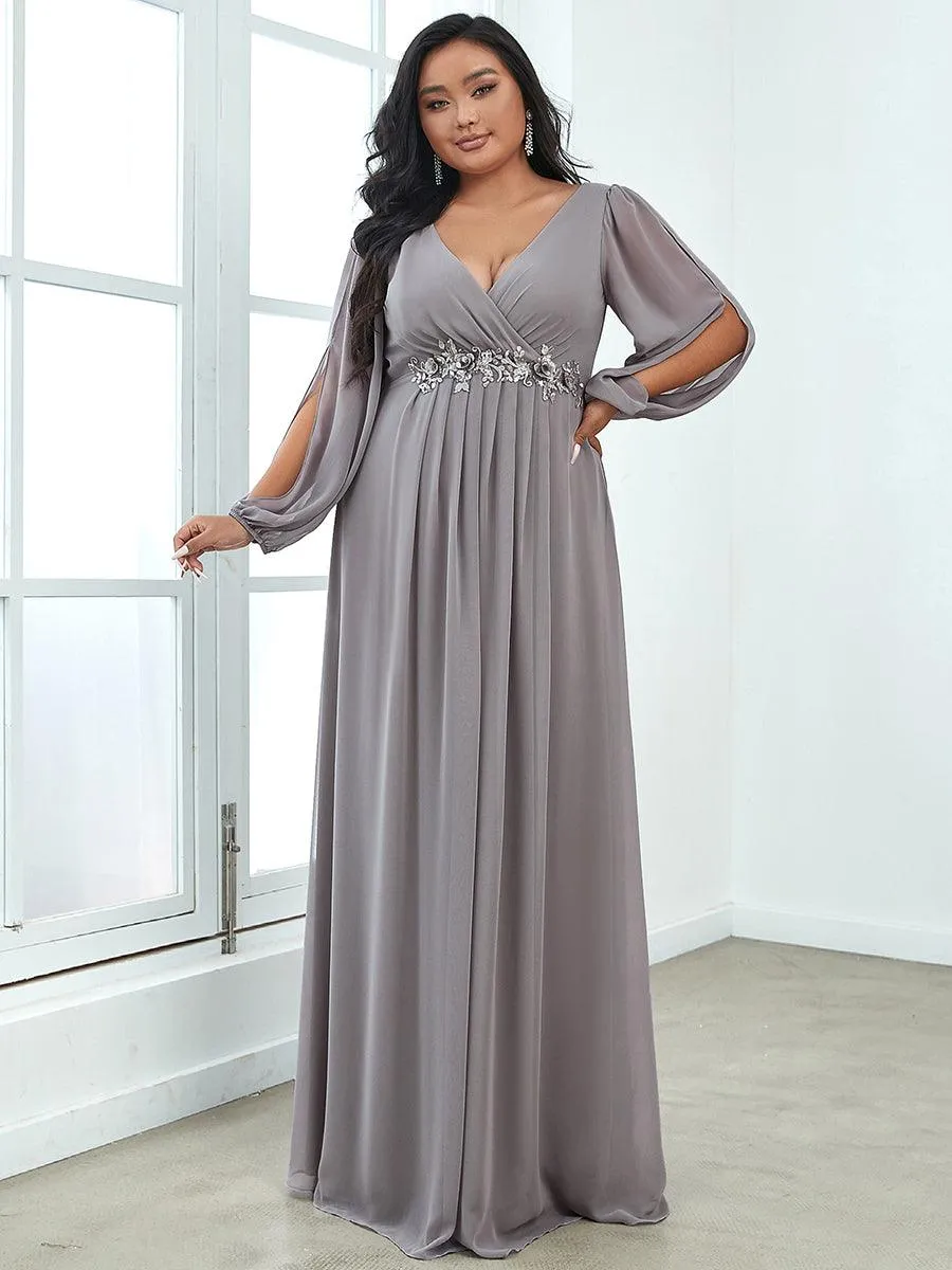 Robes de soirée élégantes en mousseline de soie grande taille avec manches longues en lanterne
