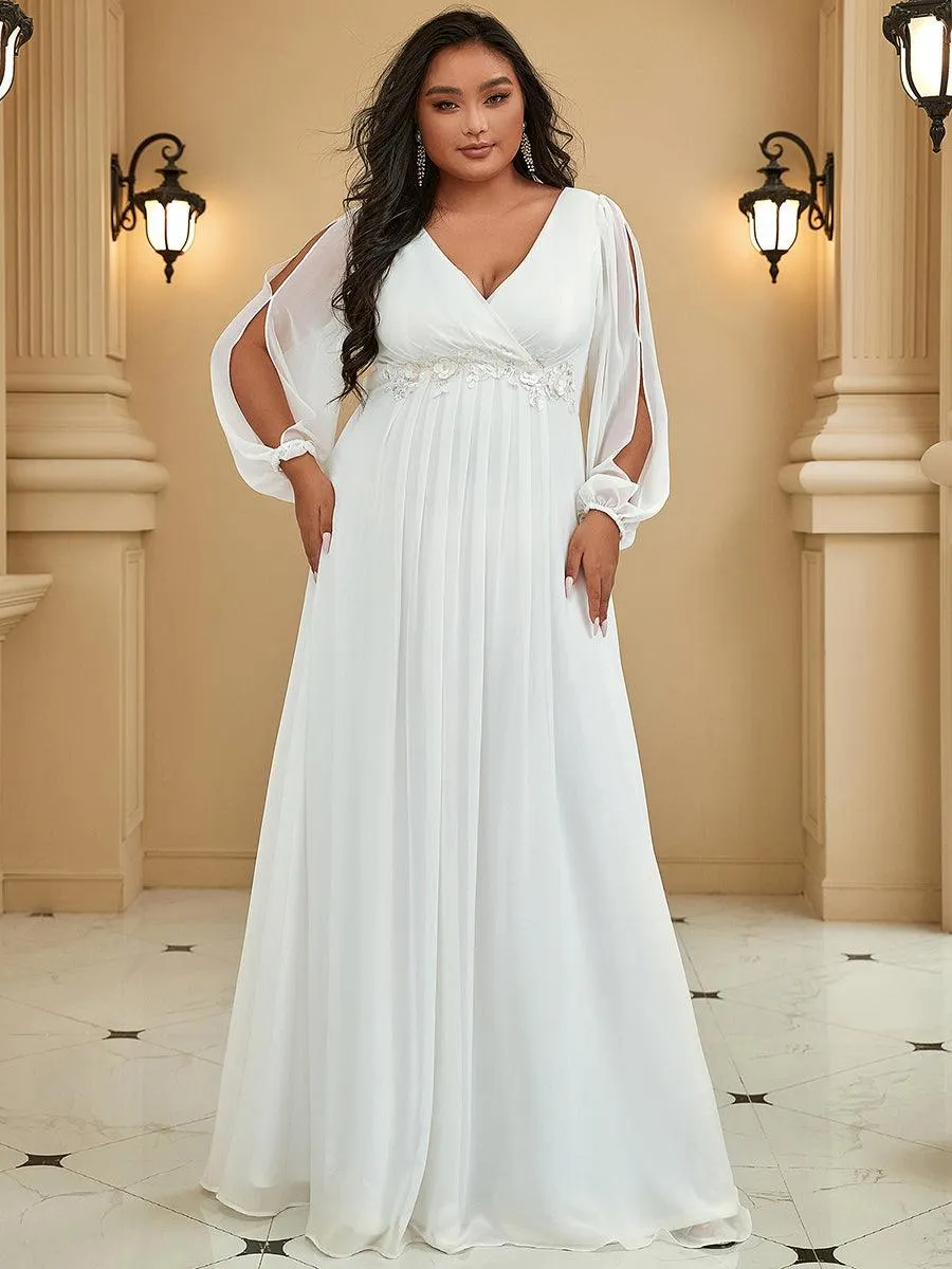 Robes de soirée élégantes en mousseline de soie grande taille avec manches longues en lanterne
