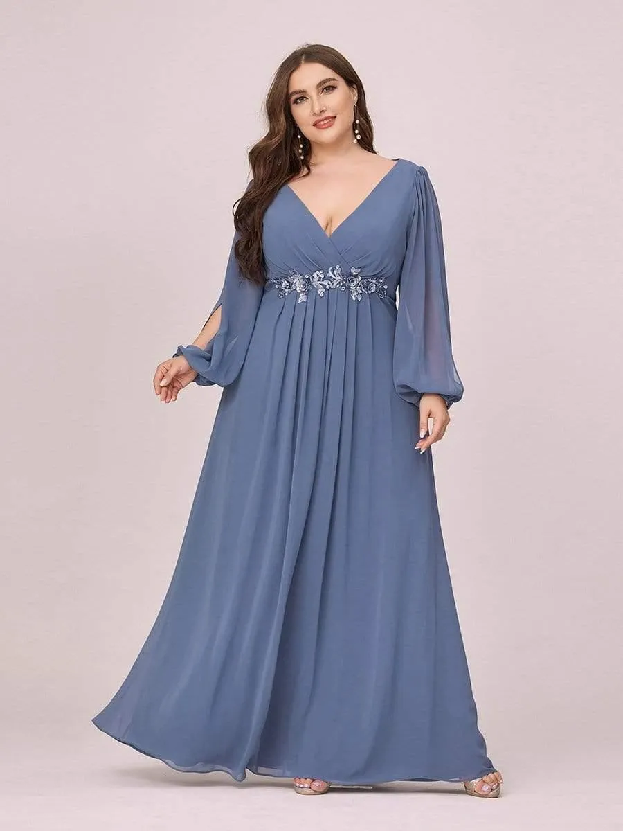 Robes de soirée élégantes en mousseline de soie grande taille avec manches longues en lanterne