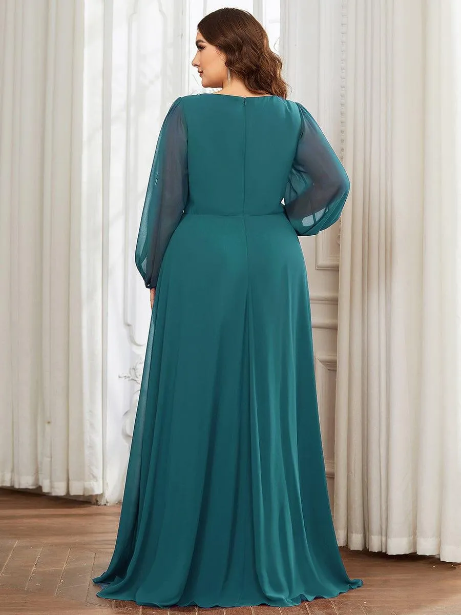 Robes de soirée élégantes en mousseline de soie grande taille avec manches longues en lanterne