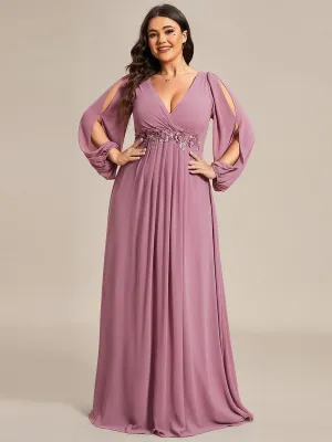 Robes de soirée élégantes en mousseline de soie grande taille avec manches longues en lanterne