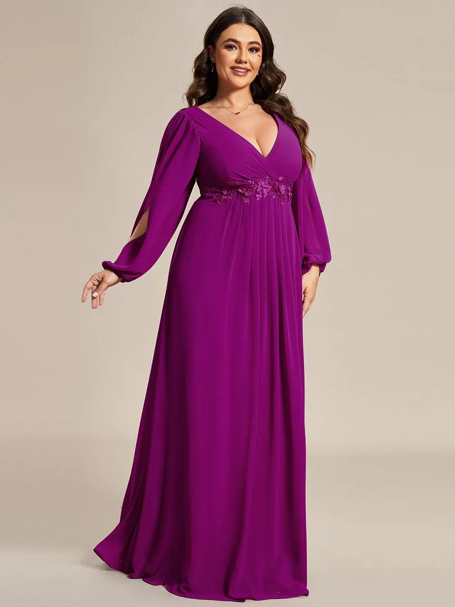 Robes de soirée élégantes en mousseline de soie grande taille avec manches longues en lanterne