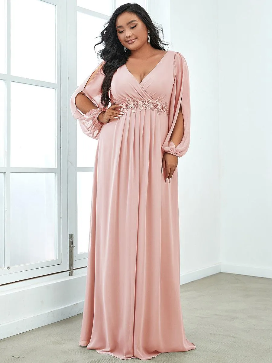Robes de soirée élégantes en mousseline de soie grande taille avec manches longues en lanterne