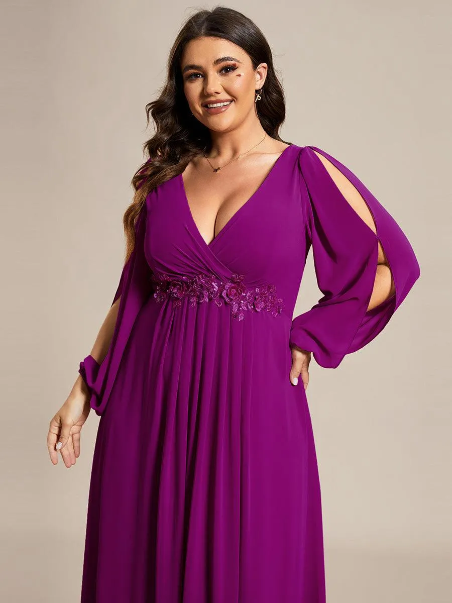 Robes de soirée élégantes en mousseline de soie grande taille avec manches longues en lanterne