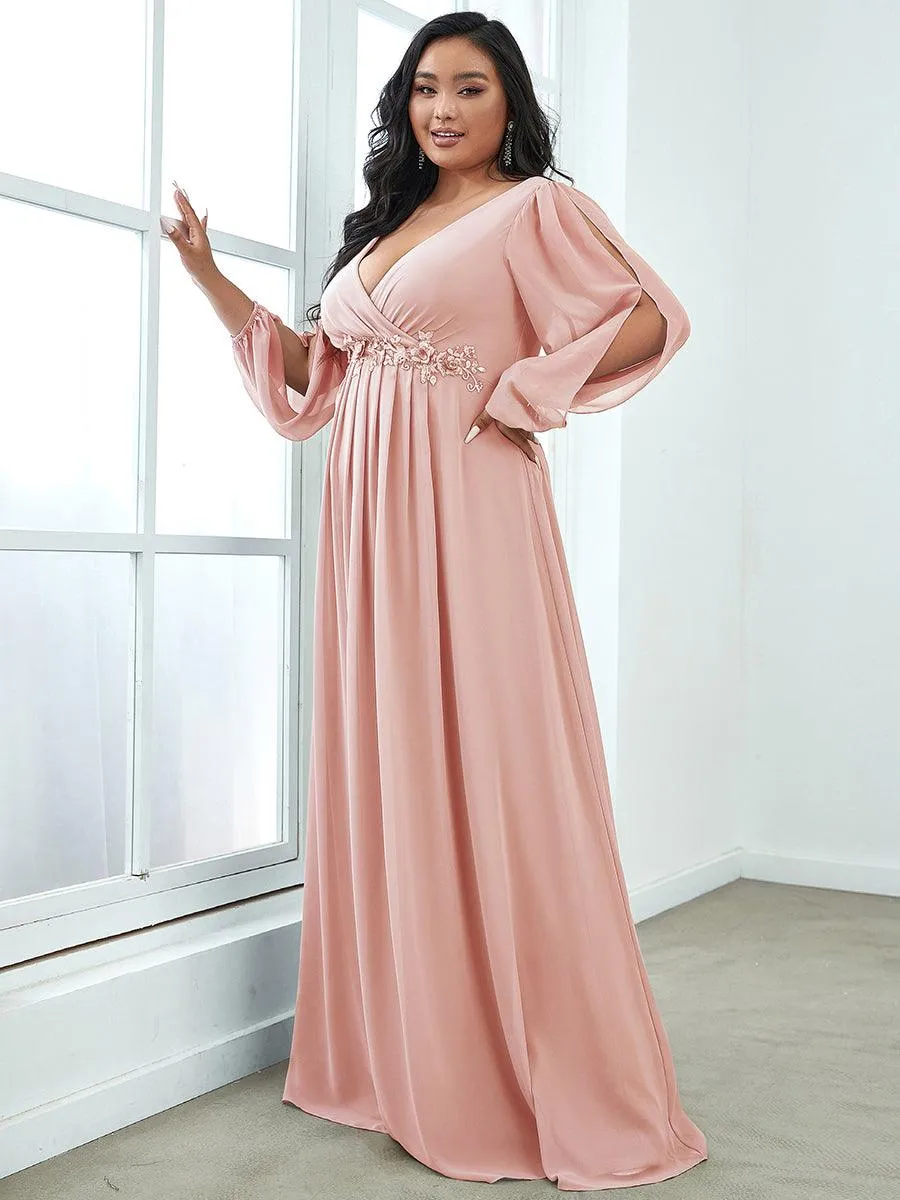 Robes de soirée élégantes en mousseline de soie grande taille avec manches longues en lanterne