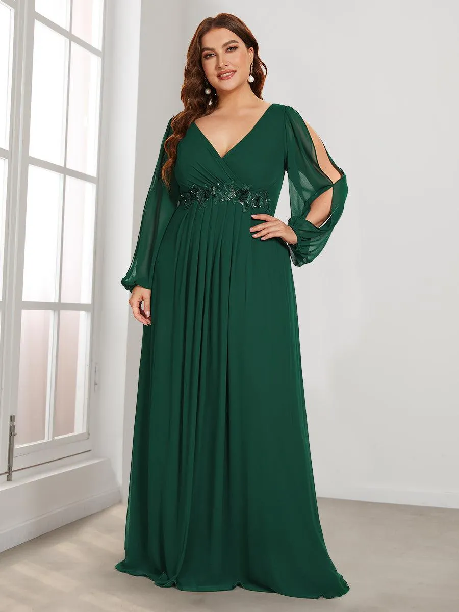 Robes de soirée élégantes en mousseline de soie grande taille avec manches longues en lanterne