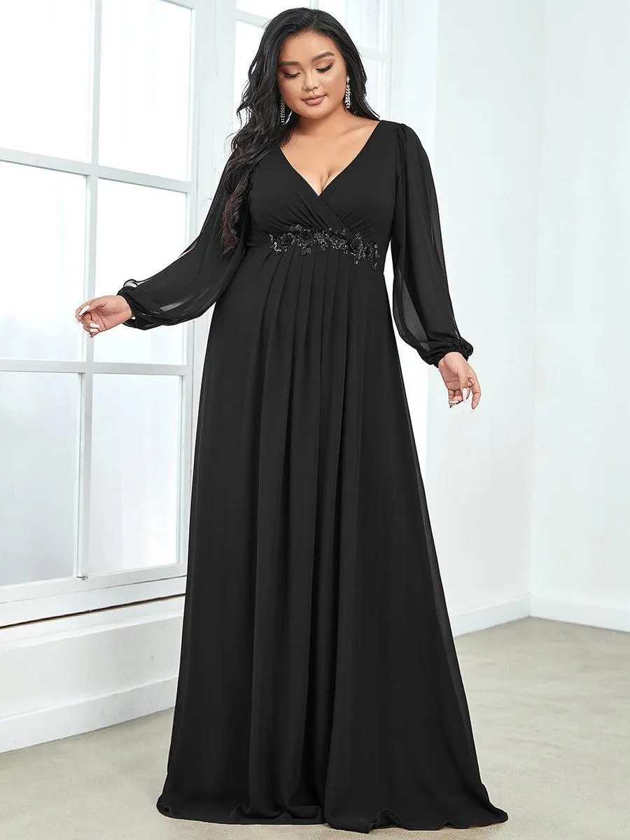 Robes de soirée élégantes en mousseline de soie grande taille avec manches longues en lanterne