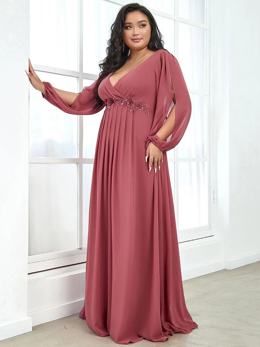 Robes de soirée élégantes en mousseline de soie grande taille avec manches longues en lanterne