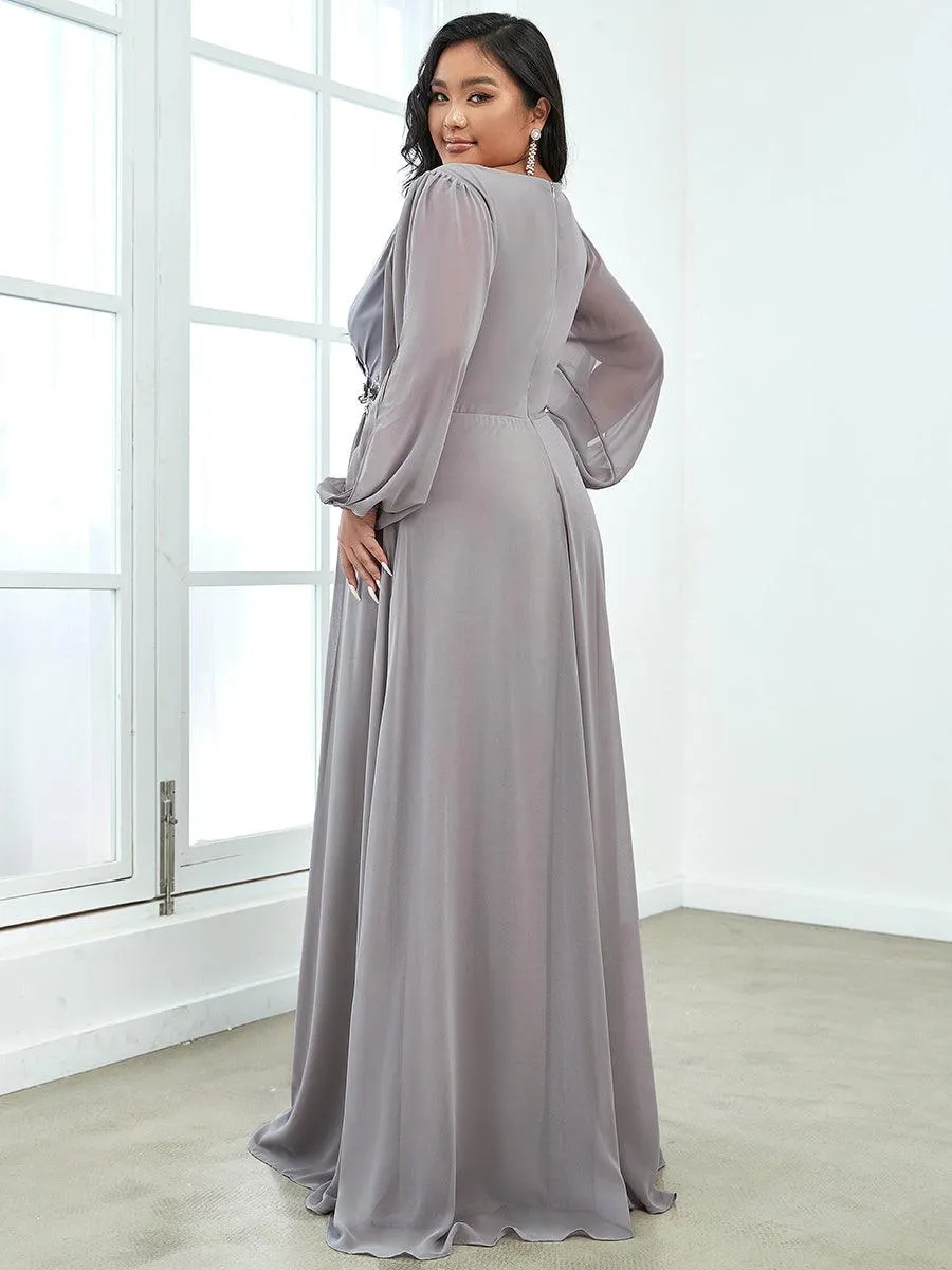 Robes de soirée élégantes en mousseline de soie grande taille avec manches longues en lanterne