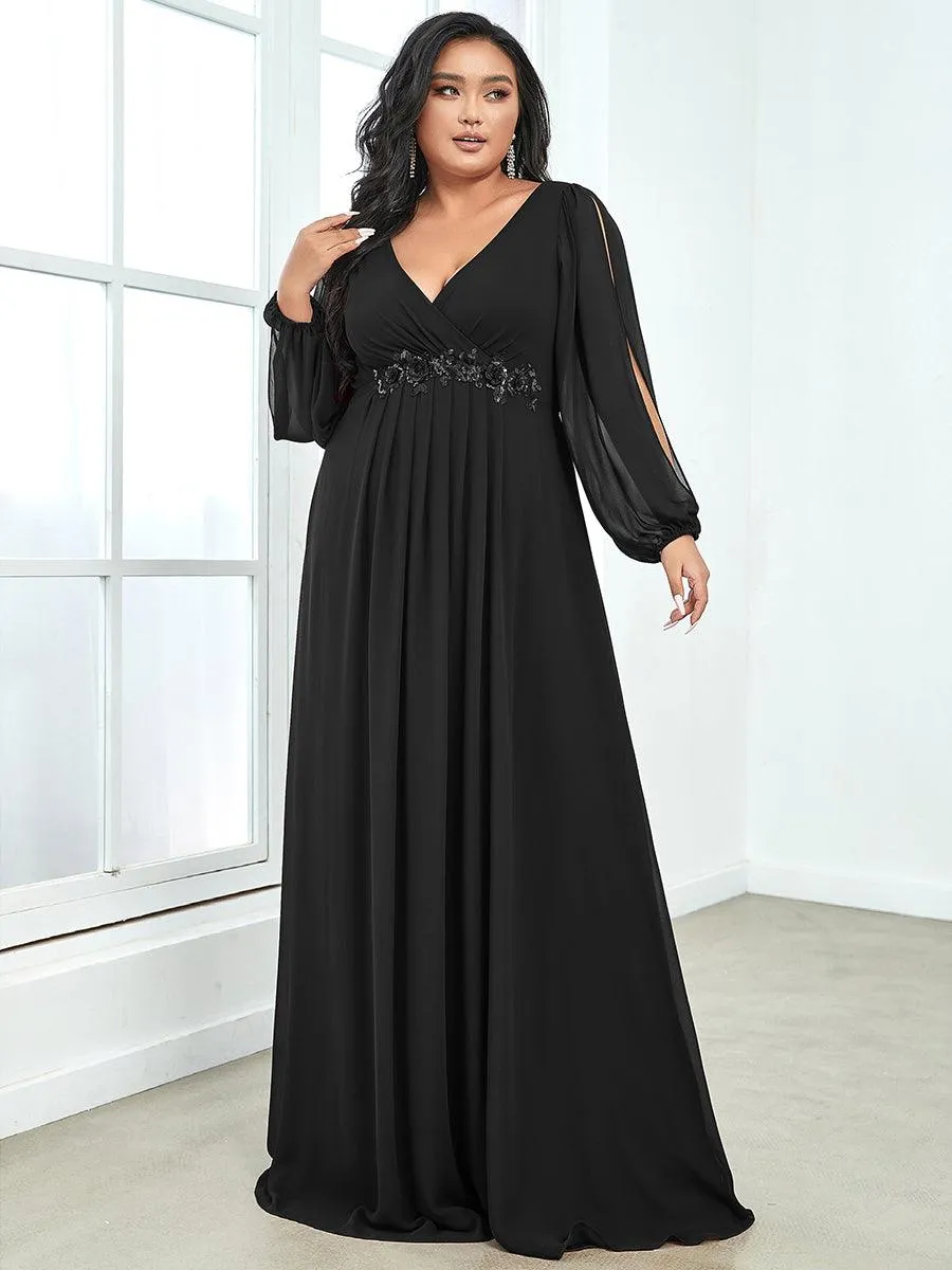 Robes de soirée élégantes en mousseline de soie grande taille avec manches longues en lanterne