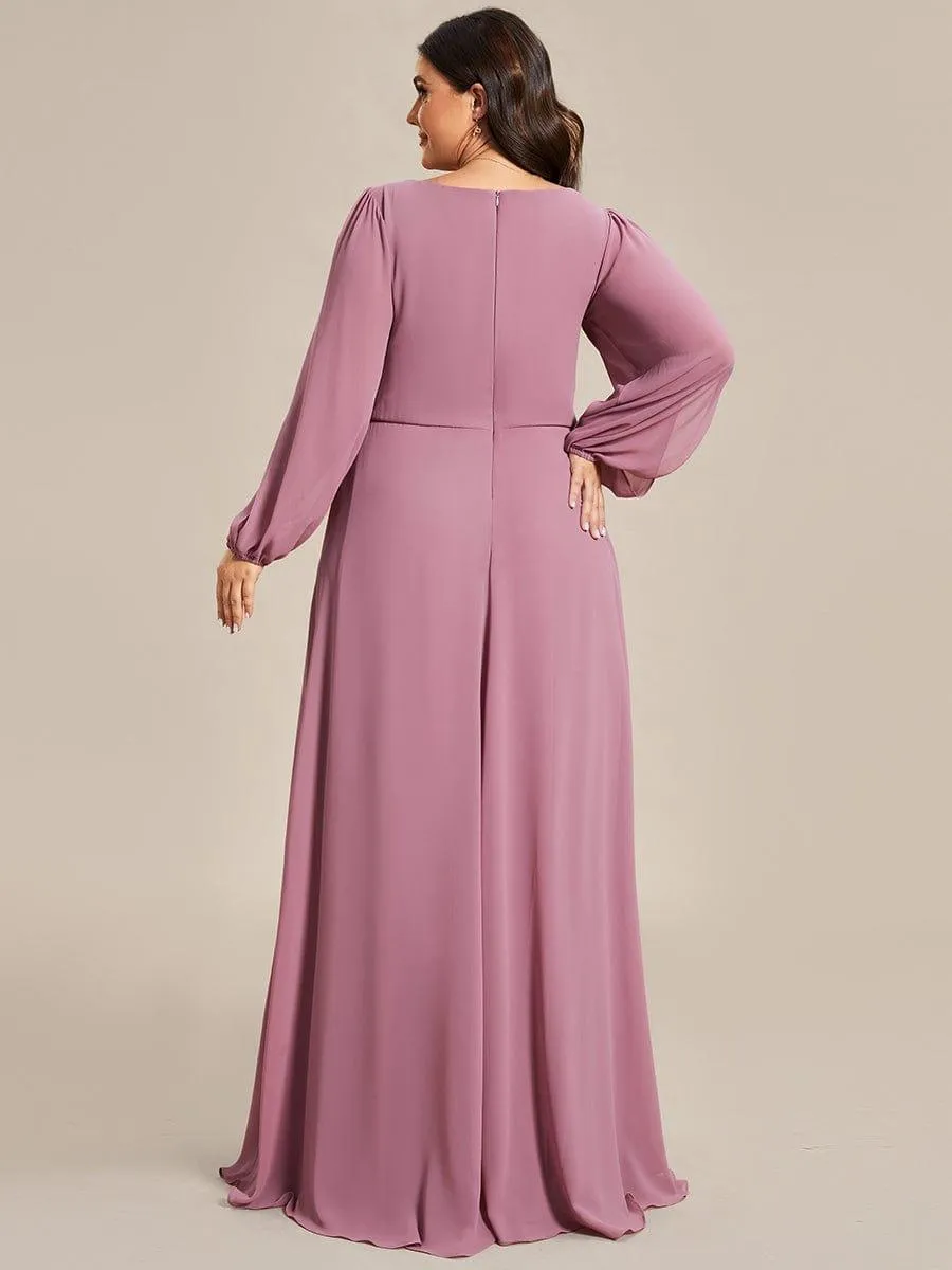 Robes de soirée élégantes en mousseline de soie grande taille avec manches longues en lanterne