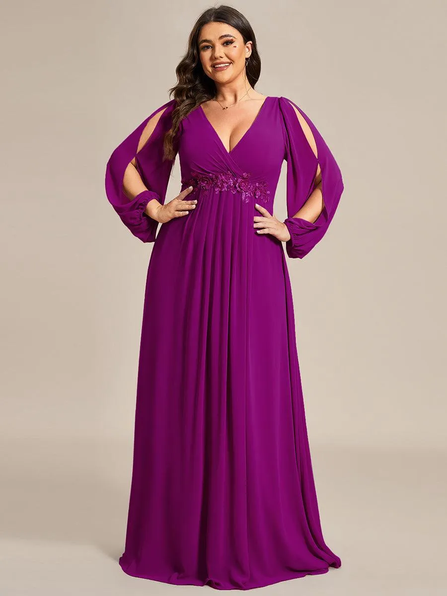 Robes de soirée élégantes en mousseline de soie grande taille avec manches longues en lanterne