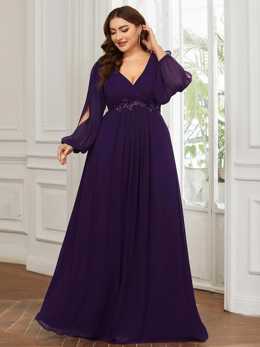 Robes de soirée élégantes en mousseline de soie grande taille avec manches longues en lanterne