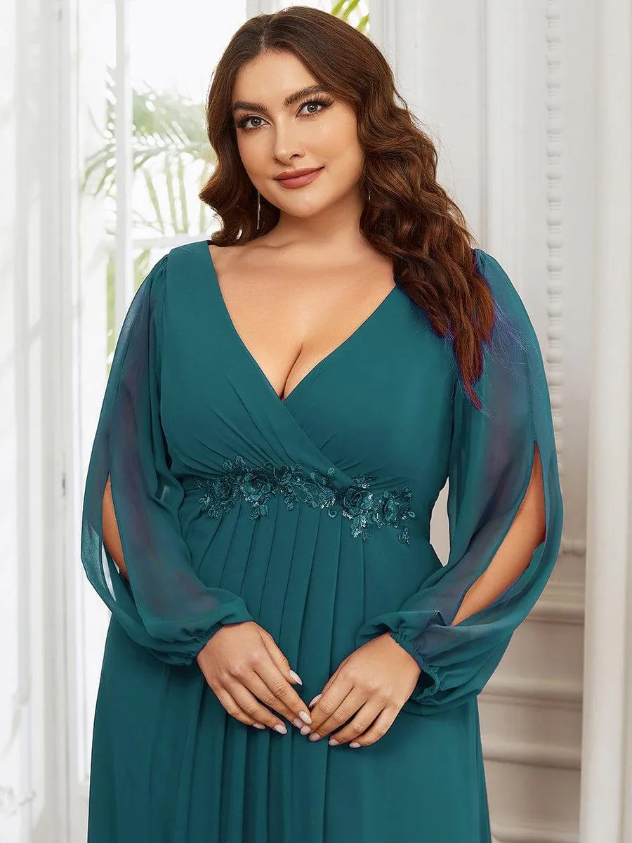 Robes de soirée élégantes en mousseline de soie grande taille avec manches longues en lanterne