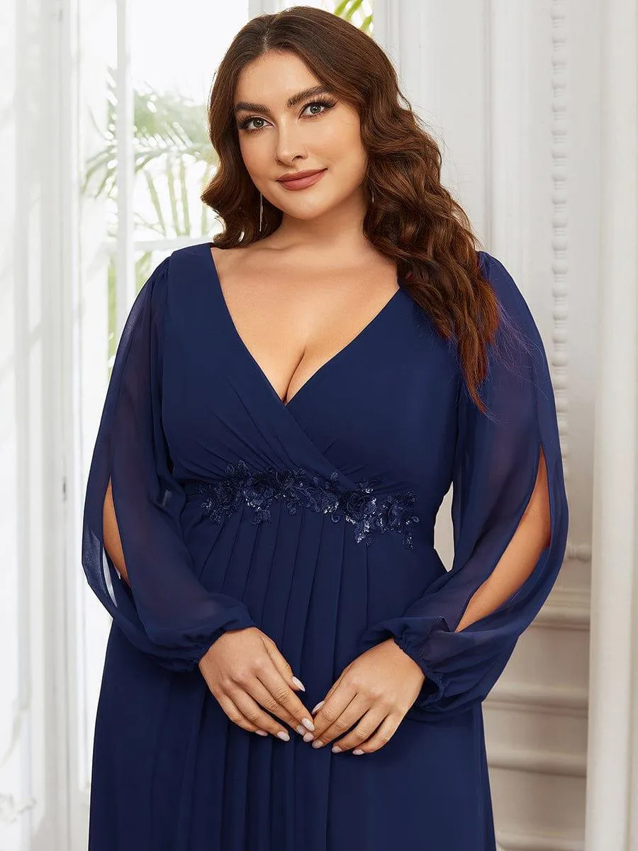 Robes de soirée élégantes en mousseline de soie grande taille avec manches longues en lanterne