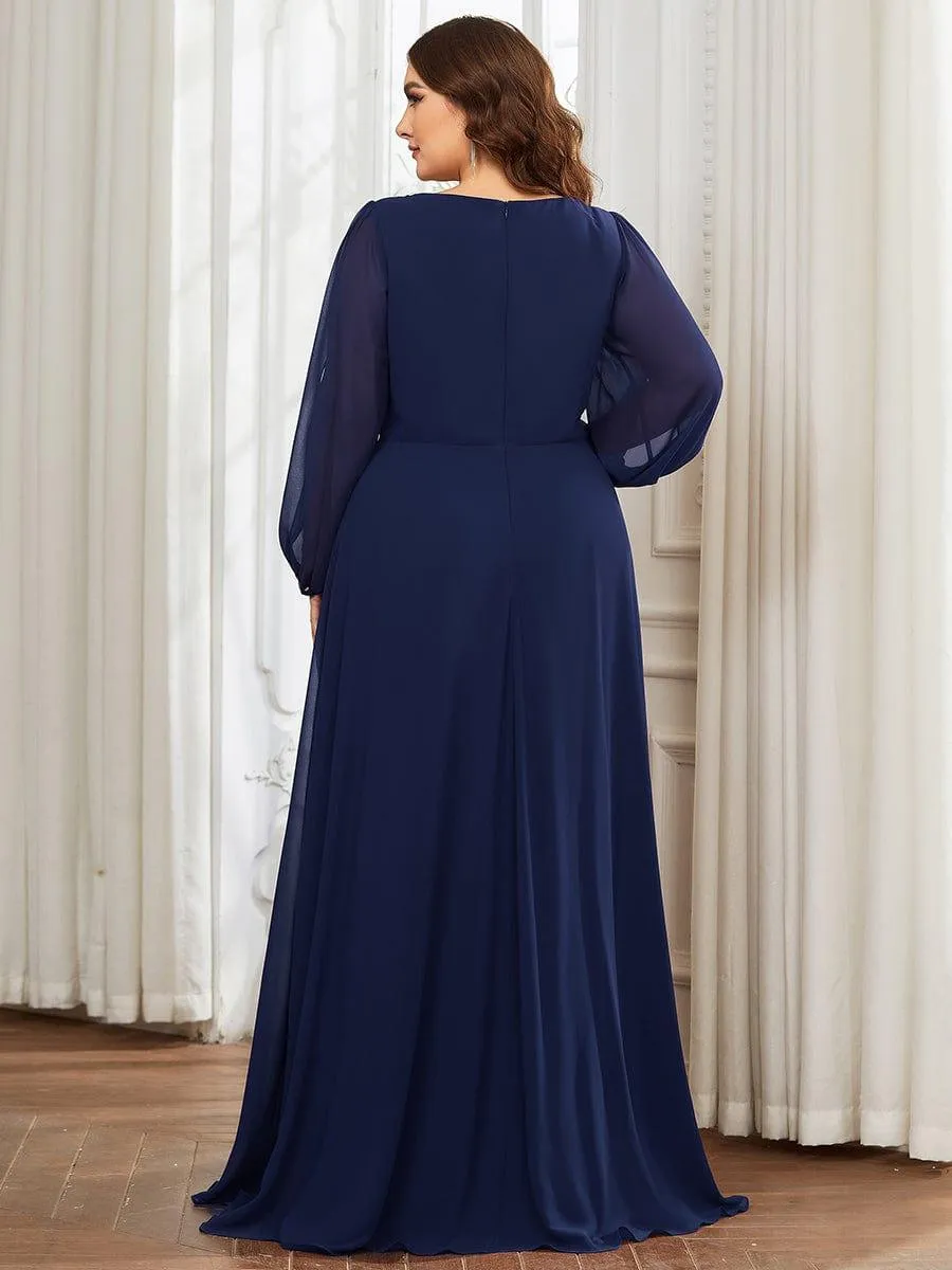 Robes de soirée élégantes en mousseline de soie grande taille avec manches longues en lanterne