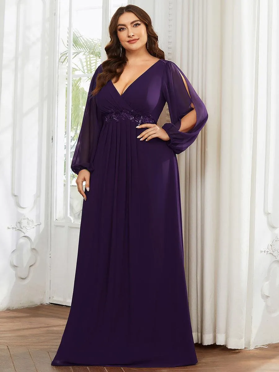 Robes de soirée élégantes en mousseline de soie grande taille avec manches longues en lanterne