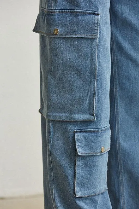 ROSETTE DENIM VEST WITH CARGO JEANS 2-PC SET