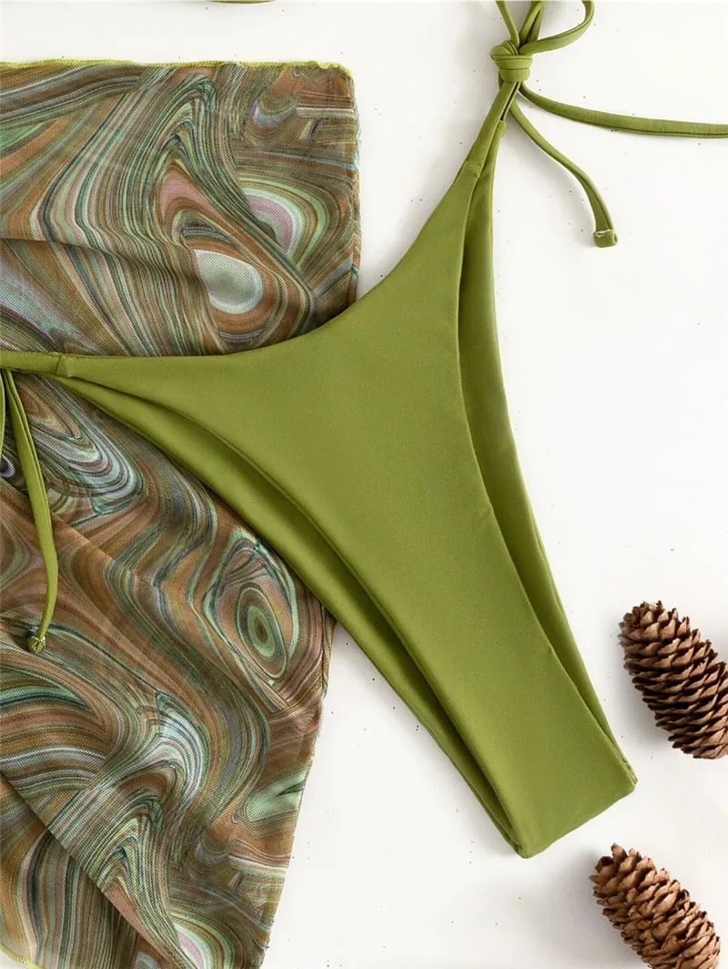 Sexy backless halter neck tie-strap bikini  Swimsuit Set - As shown / S