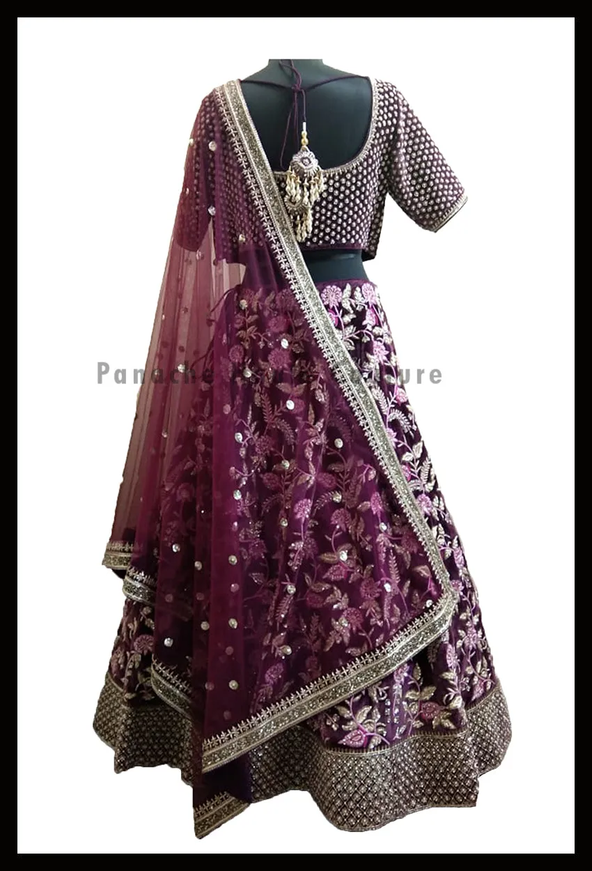 Sizzling Purple Color Silk Velvet Designer Lehenga Choli