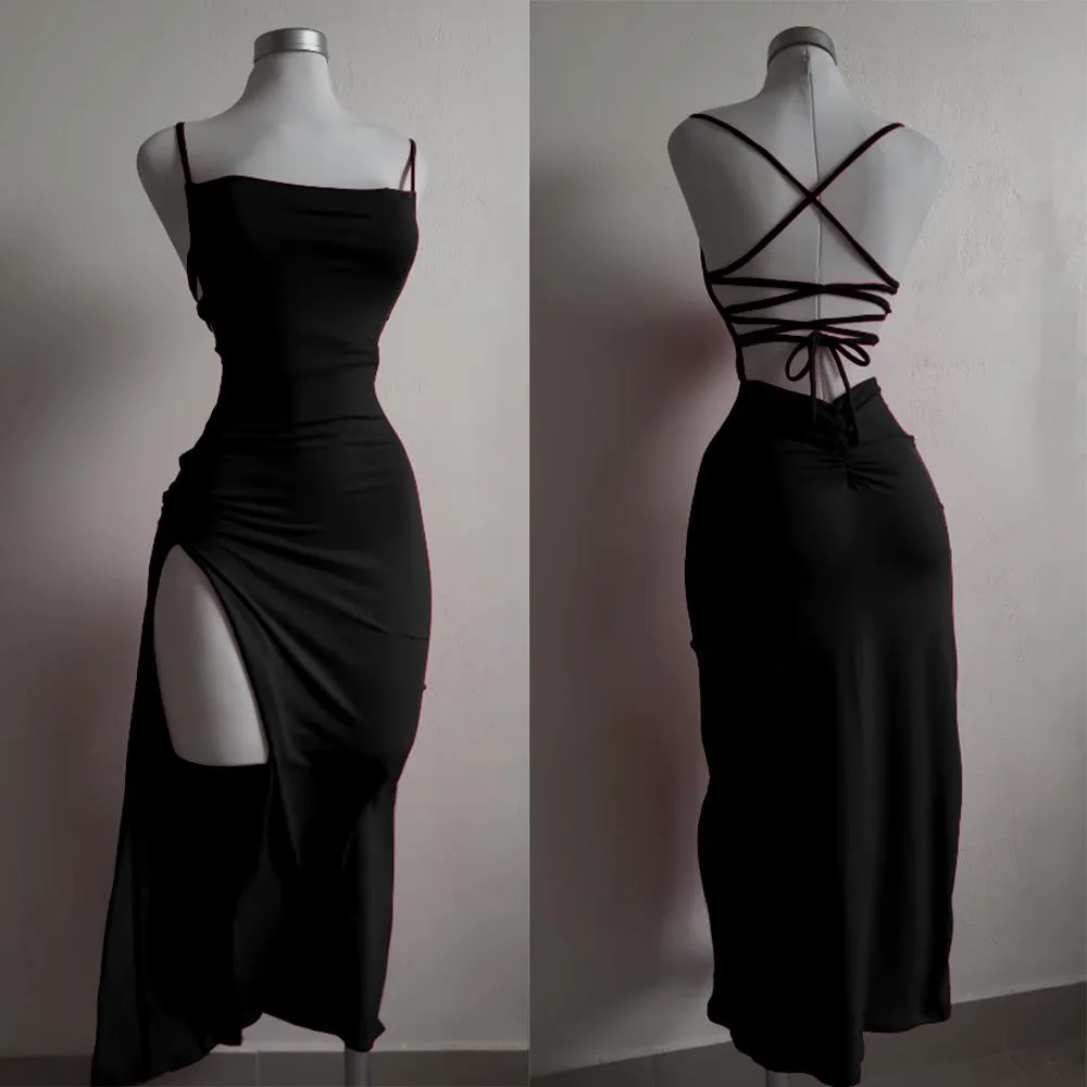 Sleeveless halter strap backless slit long dress