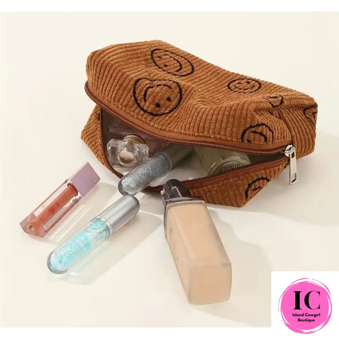 Smiley Face Corduroy Makeup Bag
